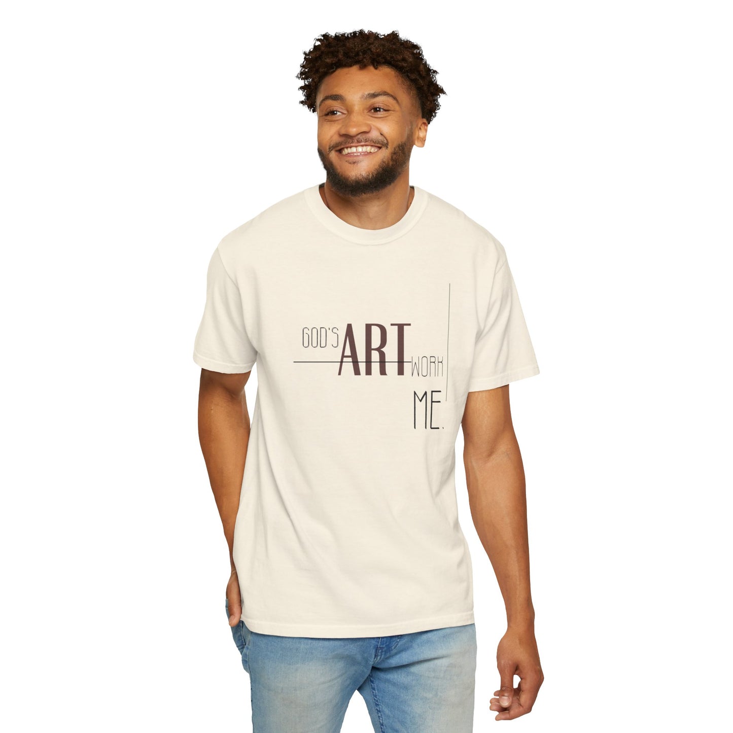 Artistic Men Garment-Dyed T-shirt with God's artwork 'Me' design