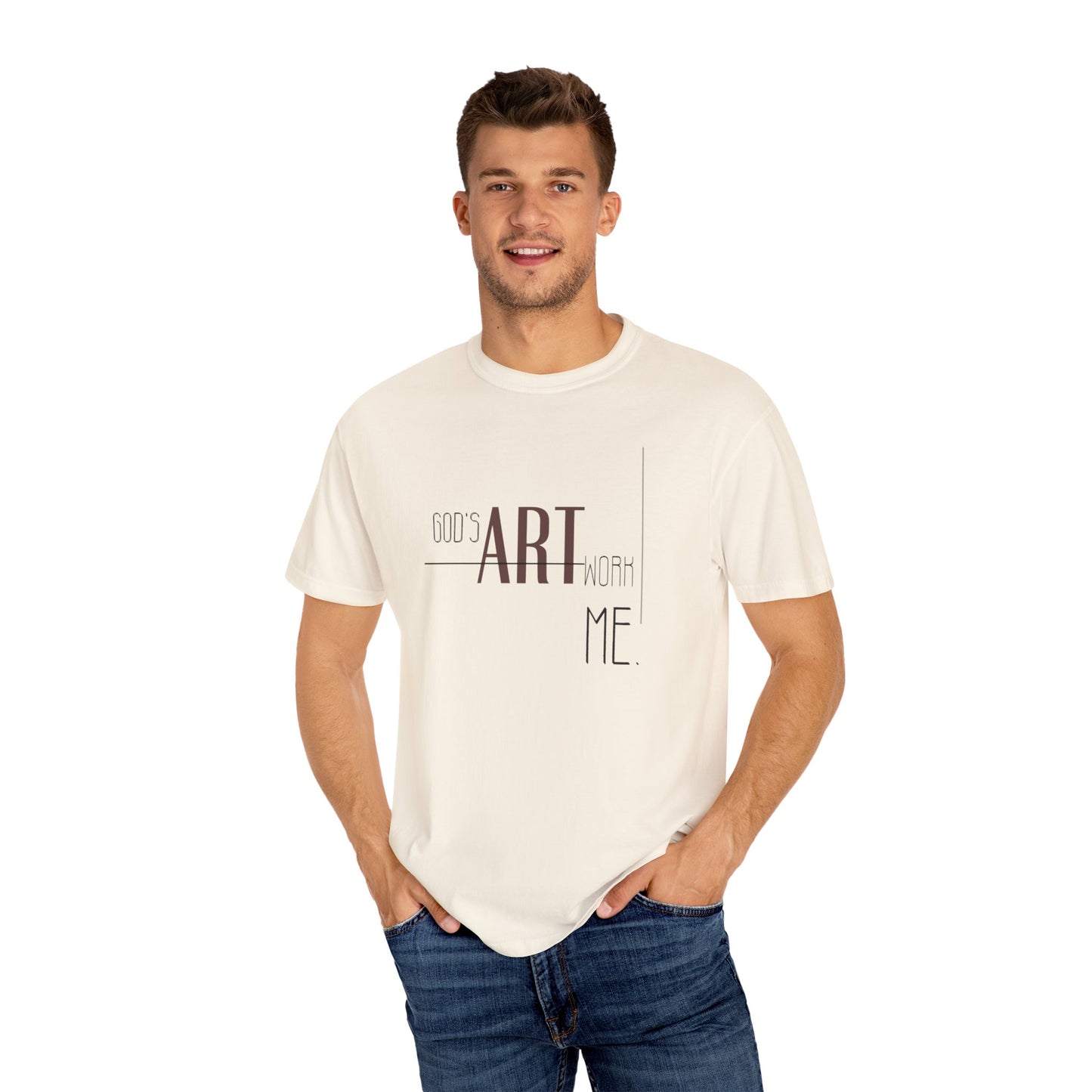 Artistic Men Garment-Dyed T-shirt with God's artwork 'Me' design