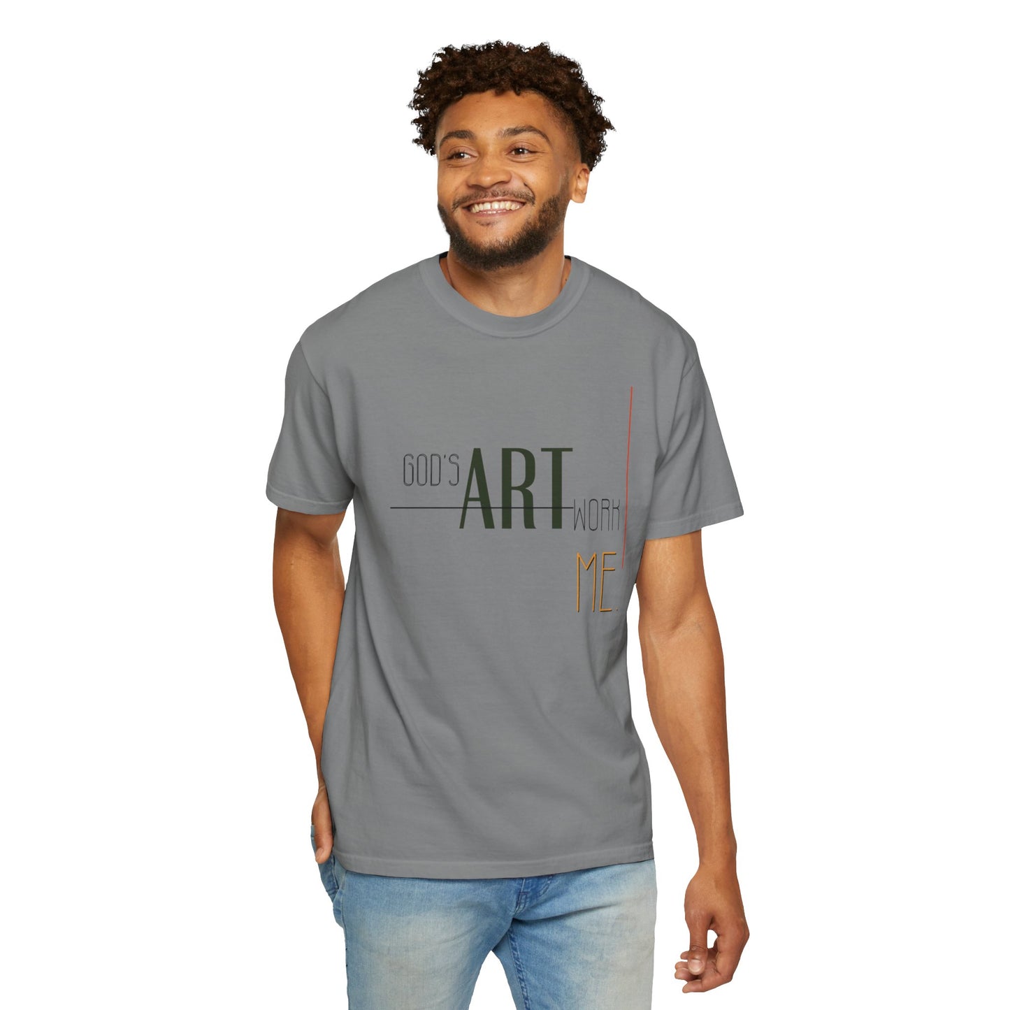 Artistic Men Garment-Dyed T-shirt with God's artwork 'Me' design