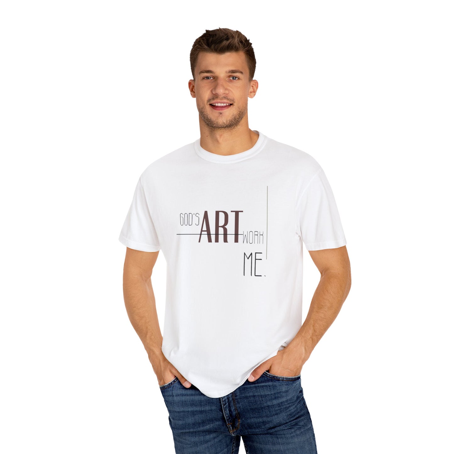 Artistic Men Garment-Dyed T-shirt with God's artwork 'Me' design