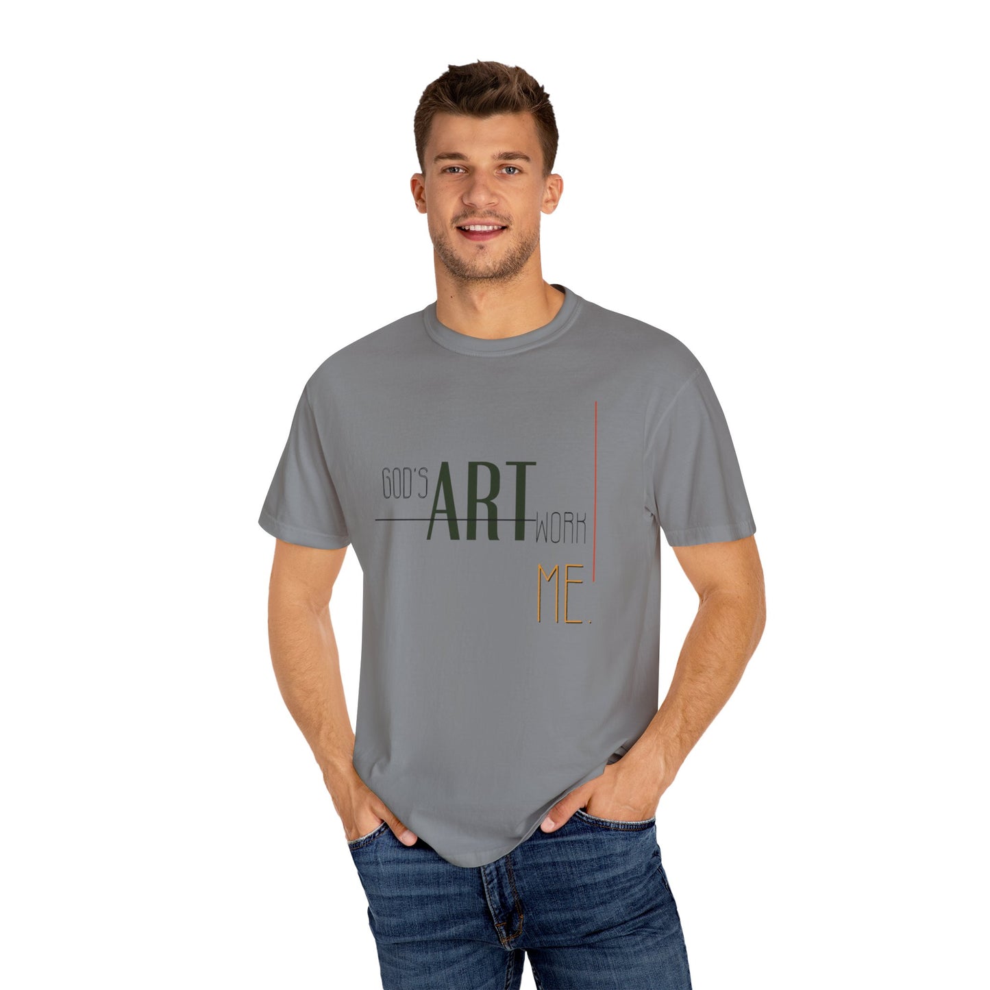 Artistic Men Garment-Dyed T-shirt with God's artwork 'Me' design