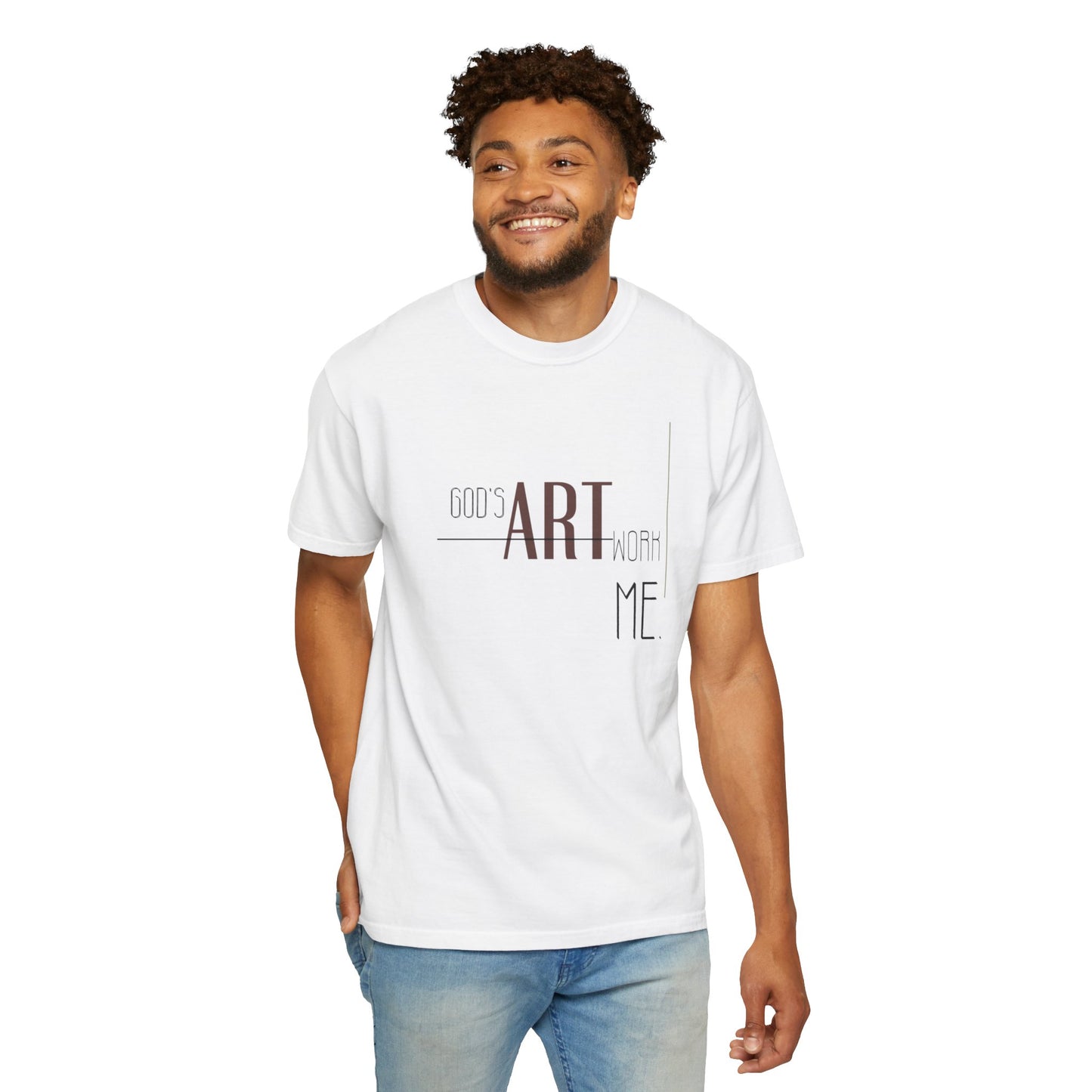 Artistic Men Garment-Dyed T-shirt with God's artwork 'Me' design